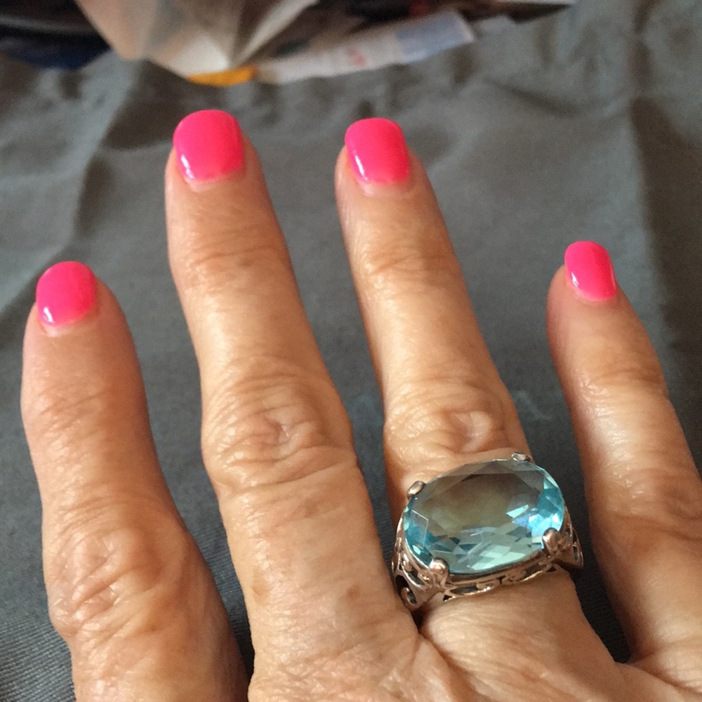 Silpada Sterling Silver Blue Cove Aqua Glass Ring